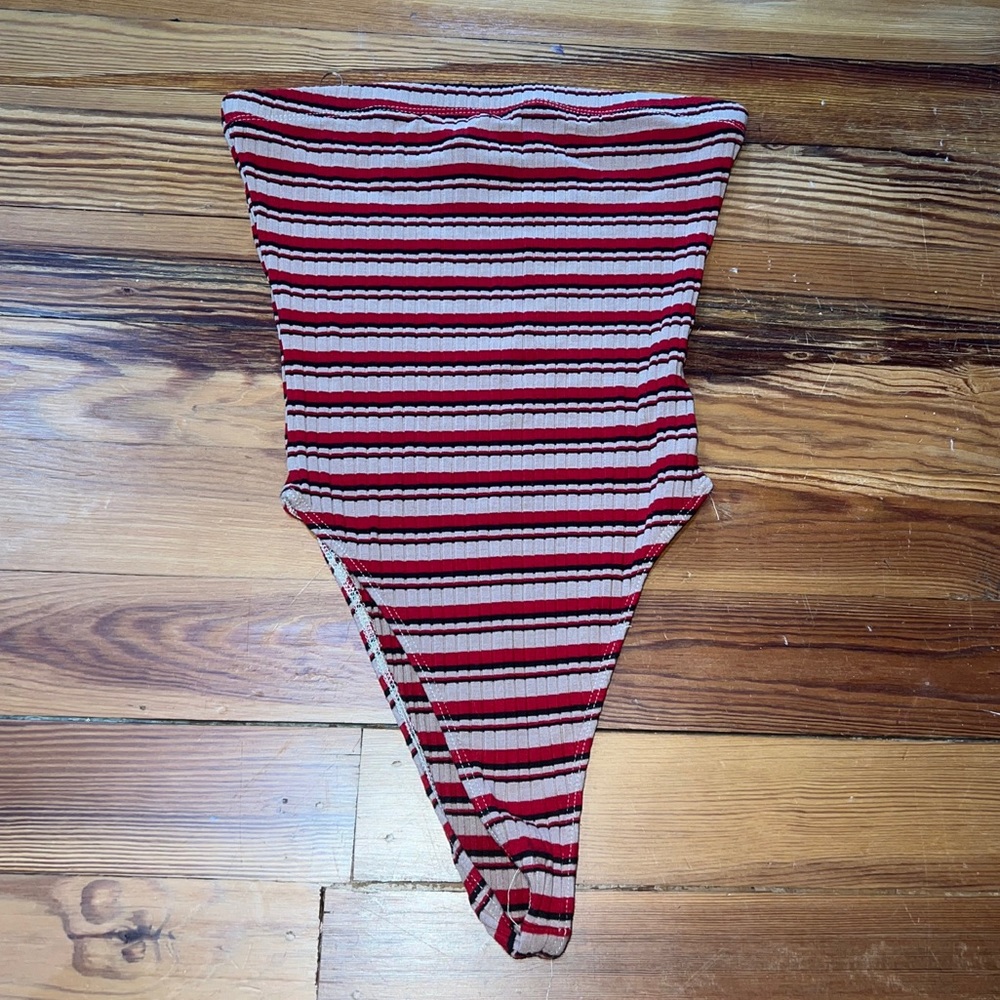 Bershka Bodysuit with red, black and brown stripes size medium